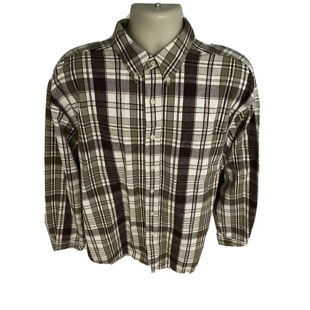 Eddie Bauer Flannel Plaid Button Front Shirt XL